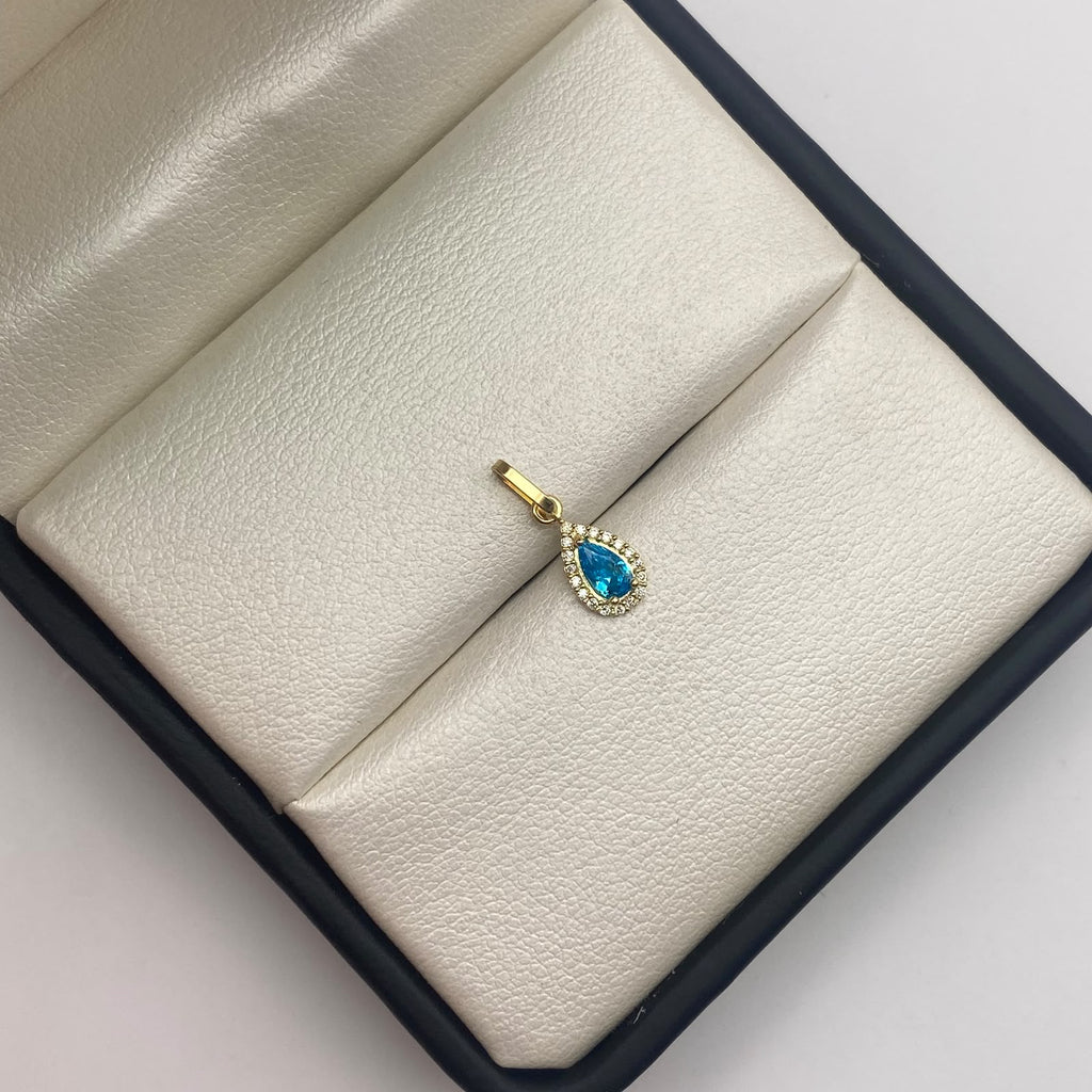 Dije Gota circon azul claro y blancos Oro amarillo 18k 0,45 Gr / 5,5 mm / 1,5 Cm