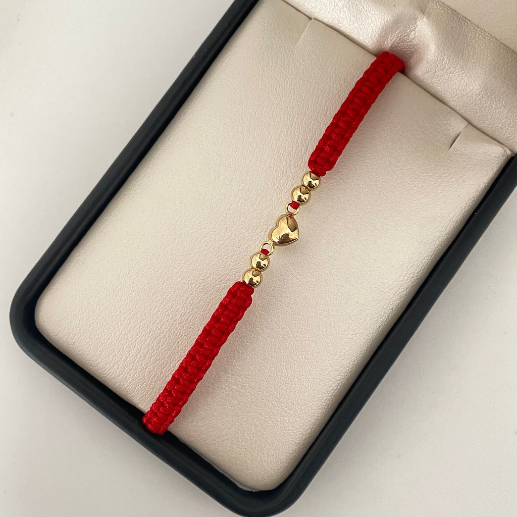 Pulsera tejida centro herraje corazón inflado balines lisos #4 Oro amarillo 18k 0,65 Gr