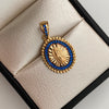 Dije Redondo Casting Azul Virgen de Guadalupe Oro amarillo 18k 2,95 Gr / 15,6 mm / 2,6 Cm