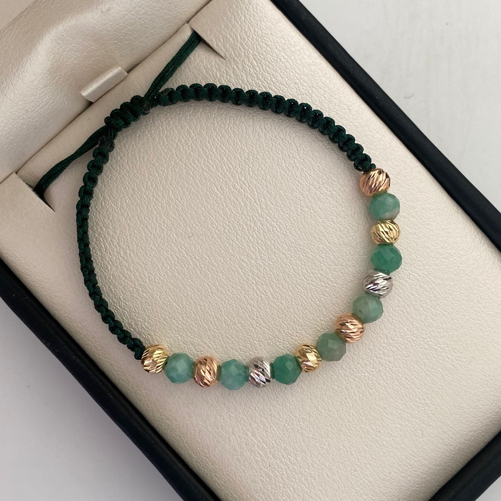 Pulsera tejida Bolas Diamantadas 5mm + morrallas Tres oros 18k 1,15 Gr