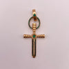 Dije cruz aro circones verdes Oro rosa 18k 6,95 Gr / 22 mm / 5 Cm