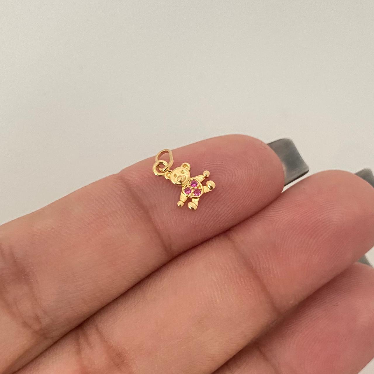 Dije mini oso circon fucsia Oro amarillo 18k 0,40 Gr / 1,2 Cm
