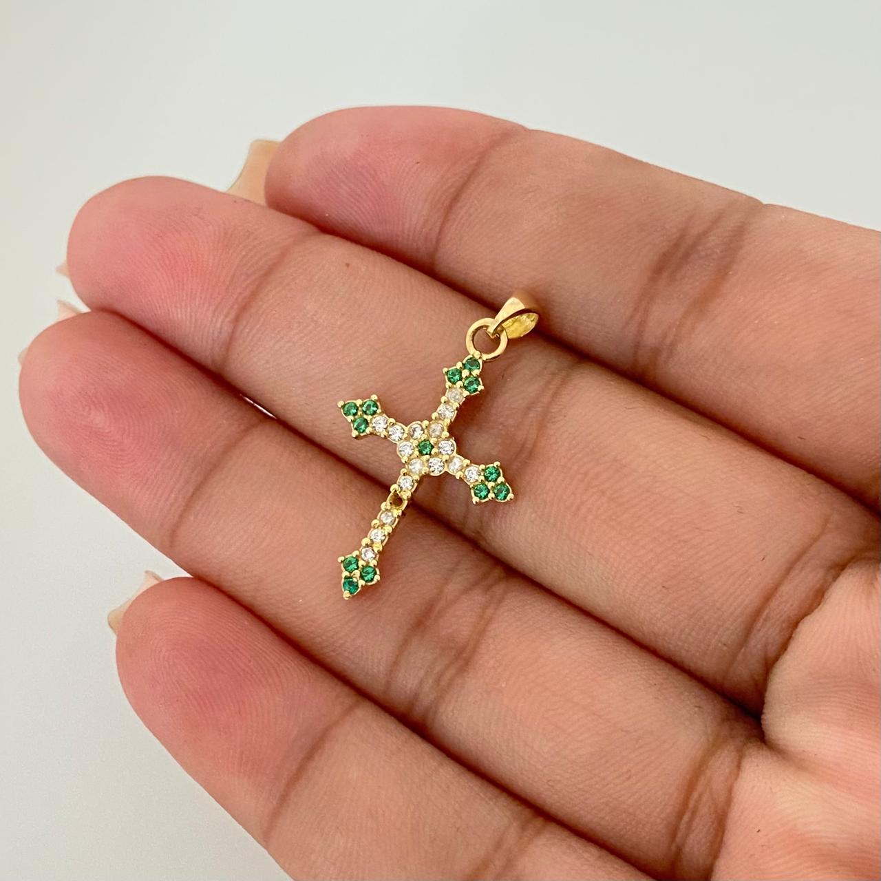 Dije cruz casting puntas verdes Oro amarillo 18k 1,6 Gr / 3,0 Cm