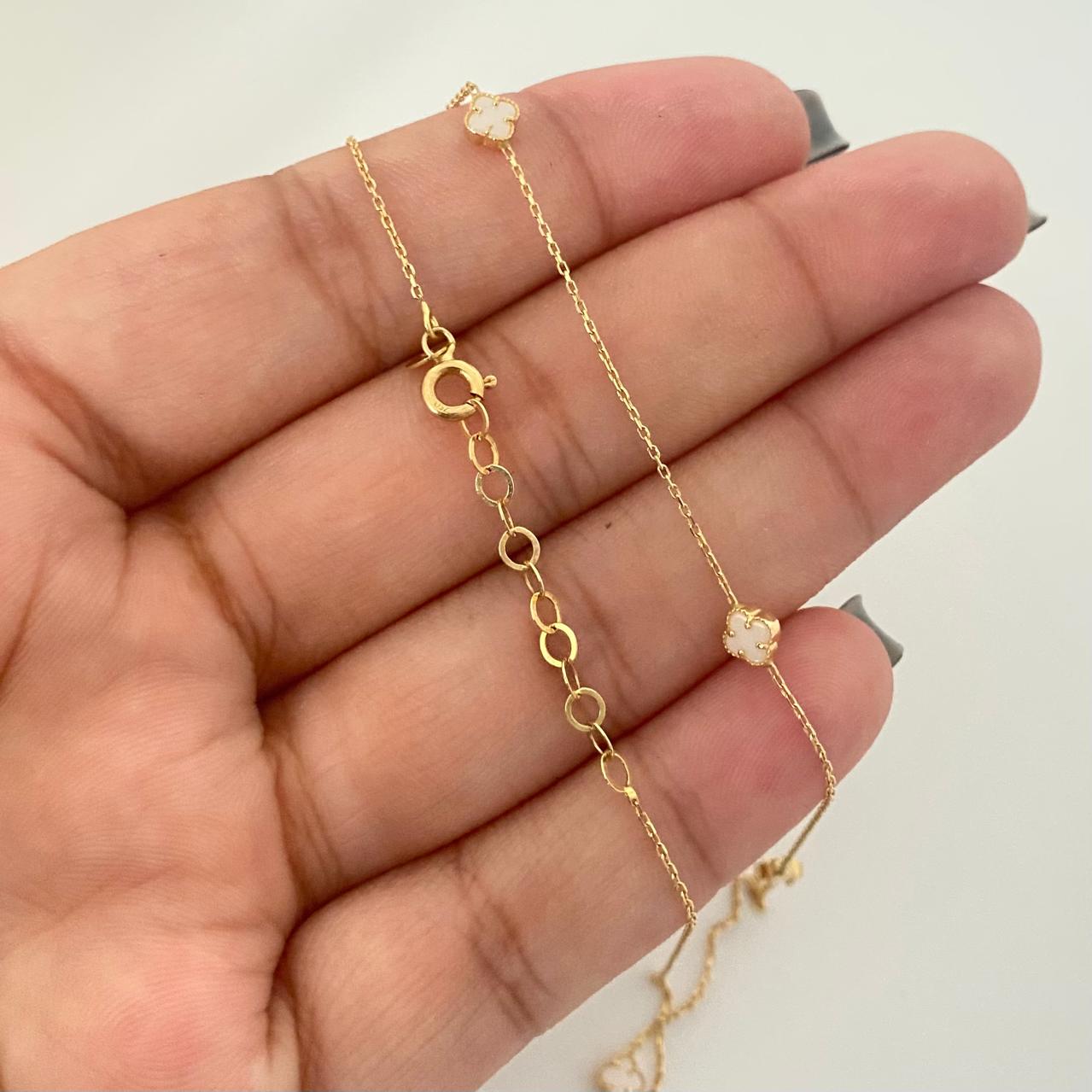 Cadena It trebol mini fondo blanco Oro amarillo 18k +4 / 2,80 Gr / 4,8 mm / 45 Cm