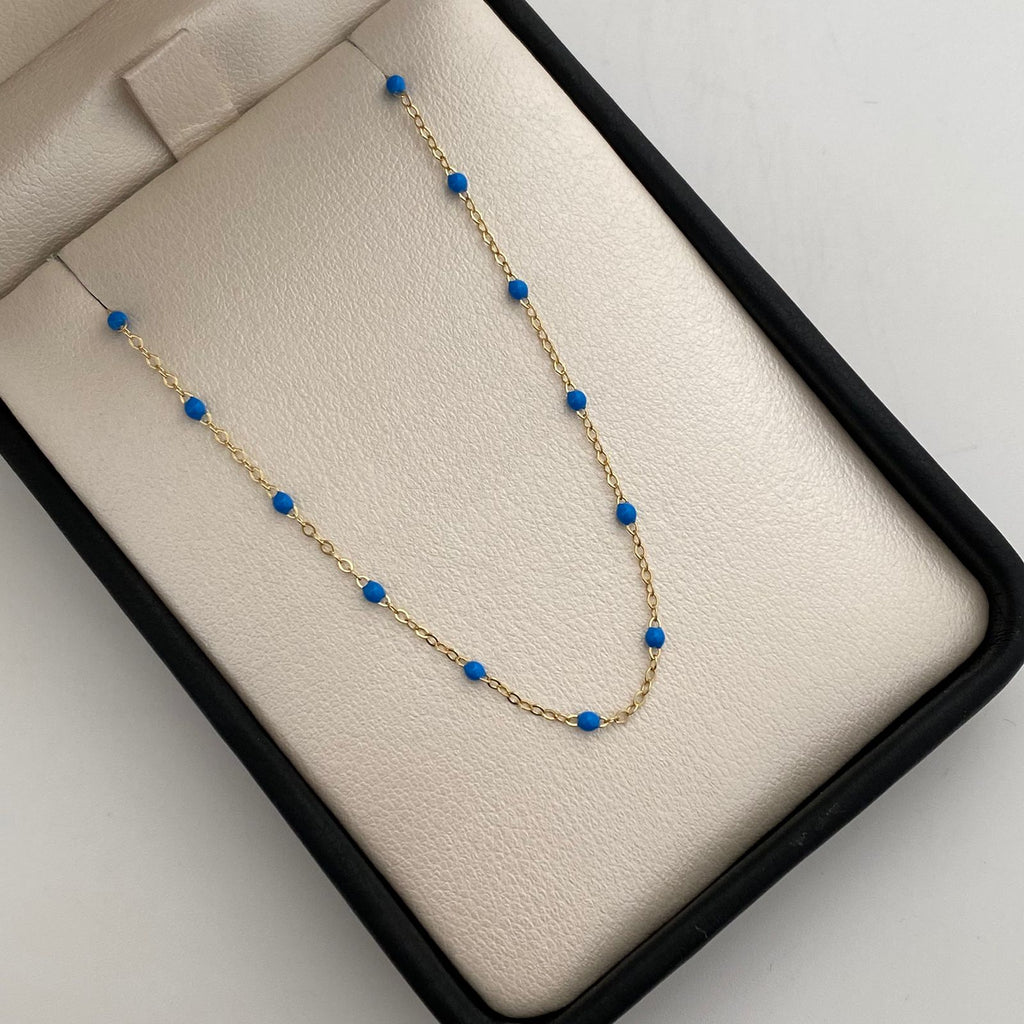Cadena It Aro seguido balin azul Oro amarillo 18k 1,7 Gr / 2 mm / 45 Cm