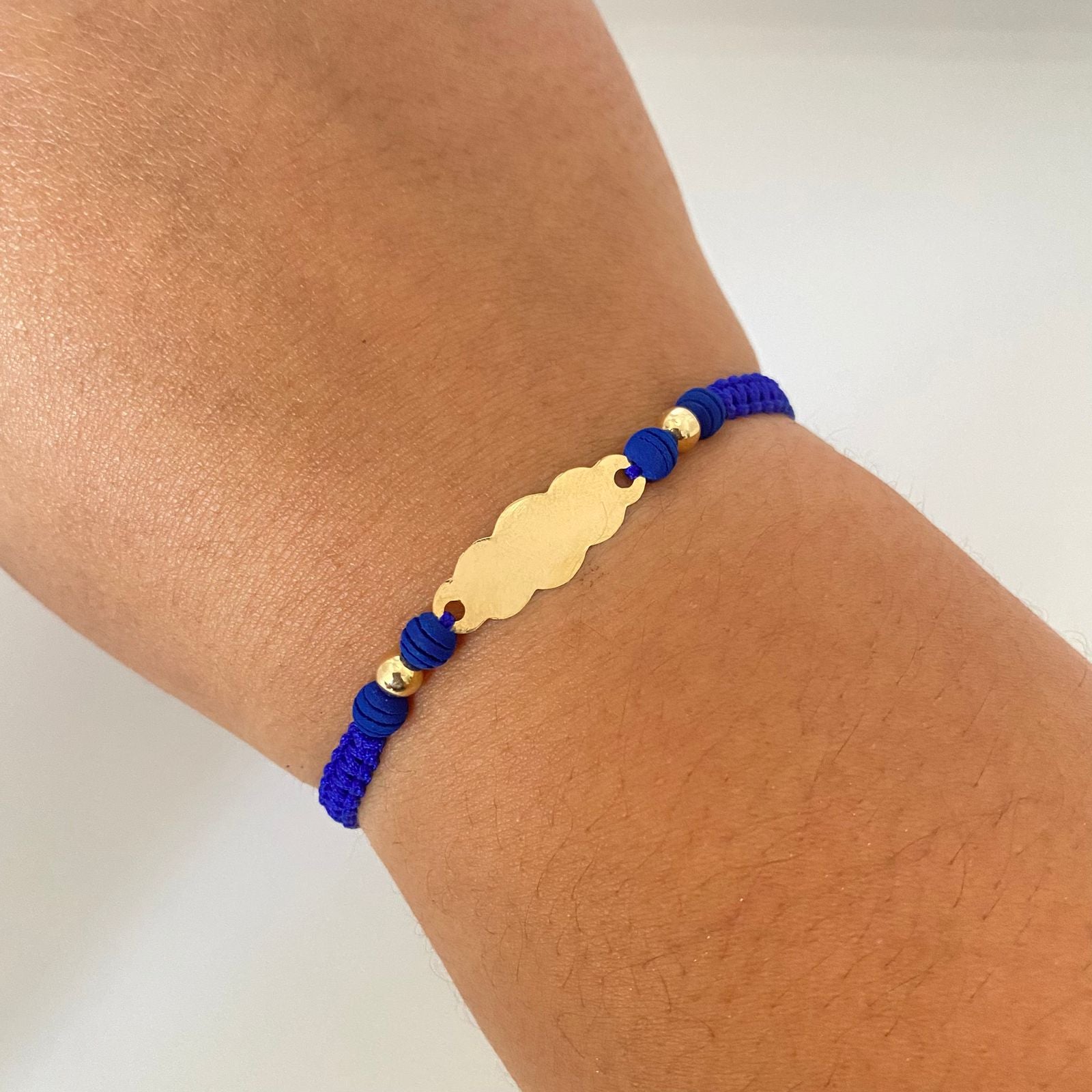 Pulsera tejida placa nube con balines #4 lisas Oro amarillo 18k 0,6 Gr