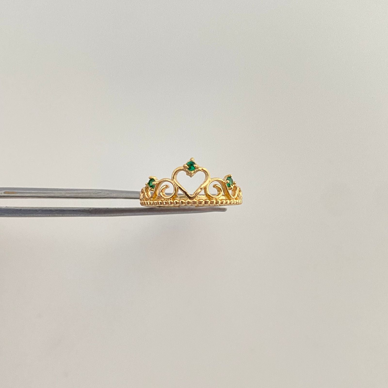 Anillo tiara silueta circones verdes en punta Oro amarillo 18k / Talla 5 / 1,5 Gr