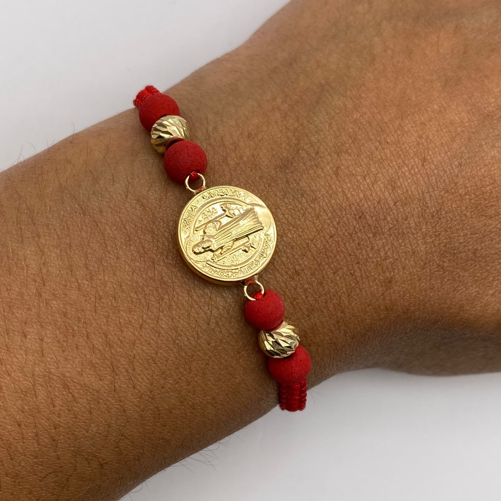 Pulsera tejida Herraje san benito bolas diamantadas 6mm Oro amarillo 18k 1,05 Gr
