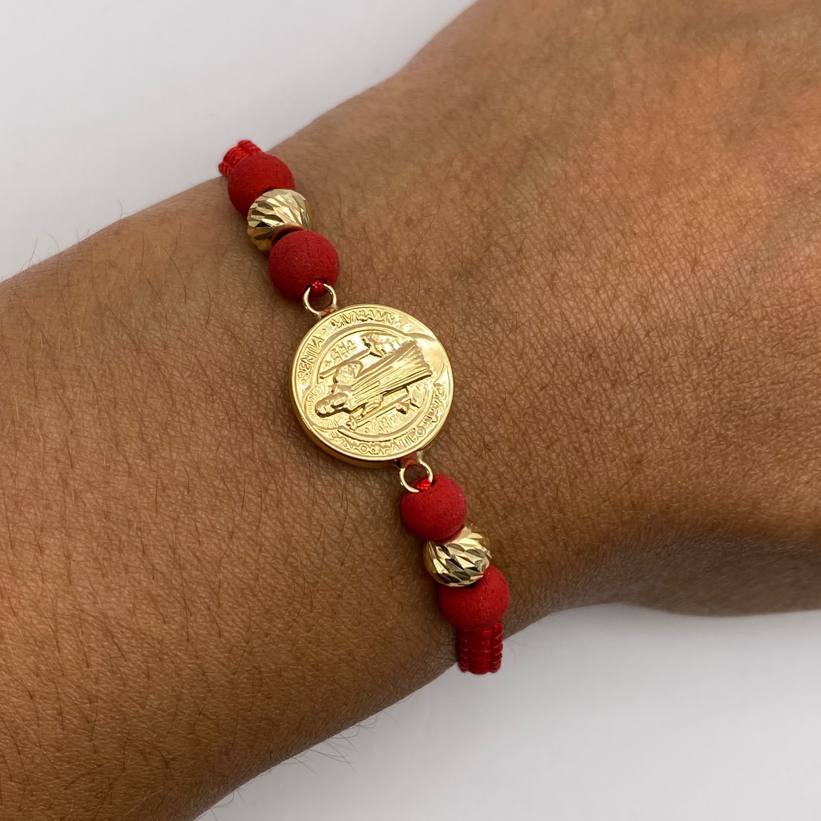 Pulsera tejida Herraje san benito bolas diamantadas 6mm Oro amarillo 18k 1,05 Gr