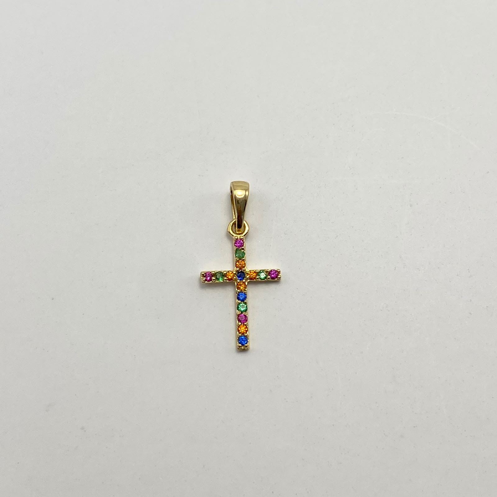 Dije Cruz multicolor Oro amarillo 18k 0,65 Gr / 9,8 mm / 2 Cm