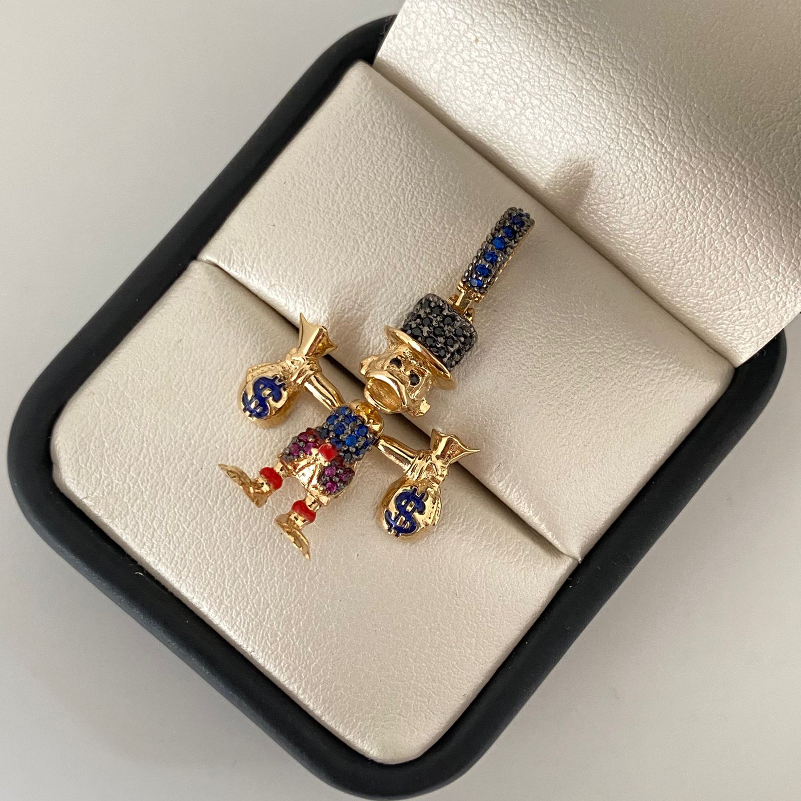 Dije pato bolsas de dinero azul Oro amarillo 18k 4,90 Gr / 3,30 Cm