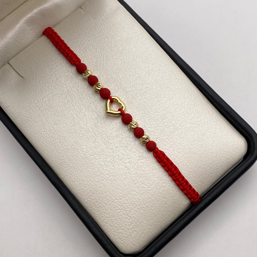 Pulsera tejida silueta corazon liso balines diamantados #4 Oro amarillo 0,55 Gr