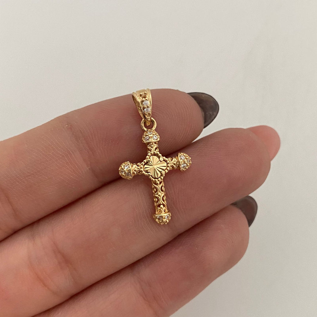 Dije Cruz Trebol Punta Redonda Oro amarillo 18k 1,2 Gr / 13,5 mm / 2,5 Cm
