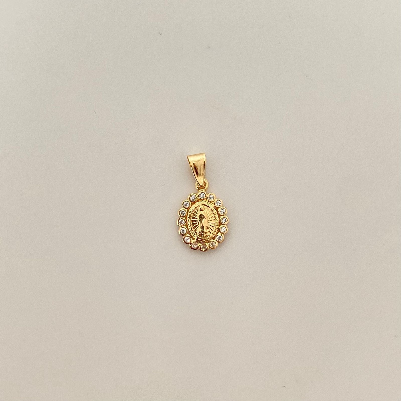 Dije virgen guadalupe borde bolitas circones Oro amarillo 18k 0,6 Gr / 1,6 Cm