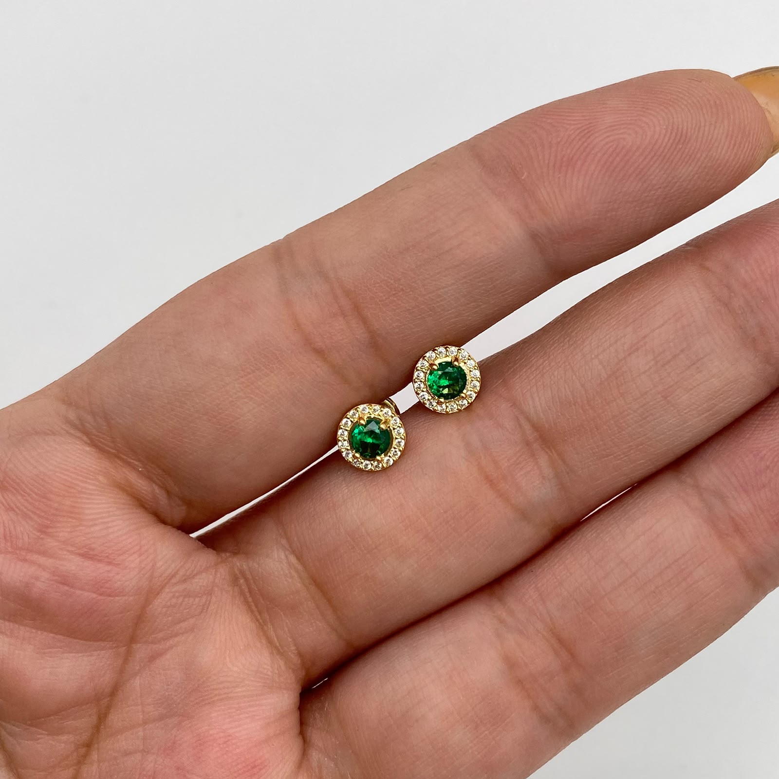 Topos circulo circones blancos y verde Oro amarillo 18k 0,95 Gr / 6,25 mm