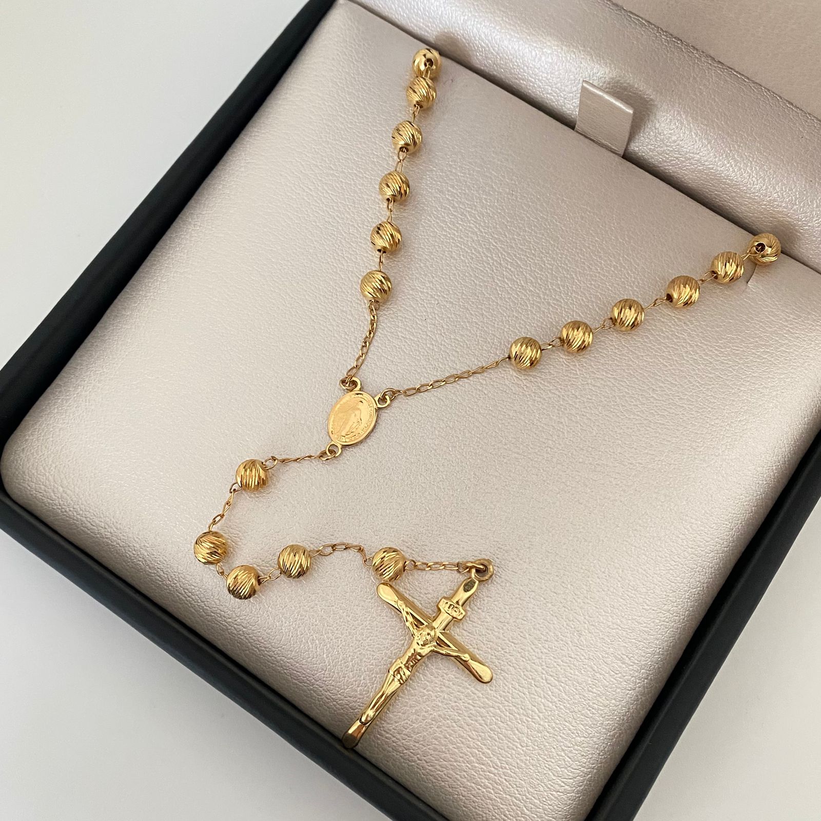 Rosario It virgen milagrosa balines diamatados Tres oros 18k +4 / 17,55 Gr / 5,0 mm / 60 Cm