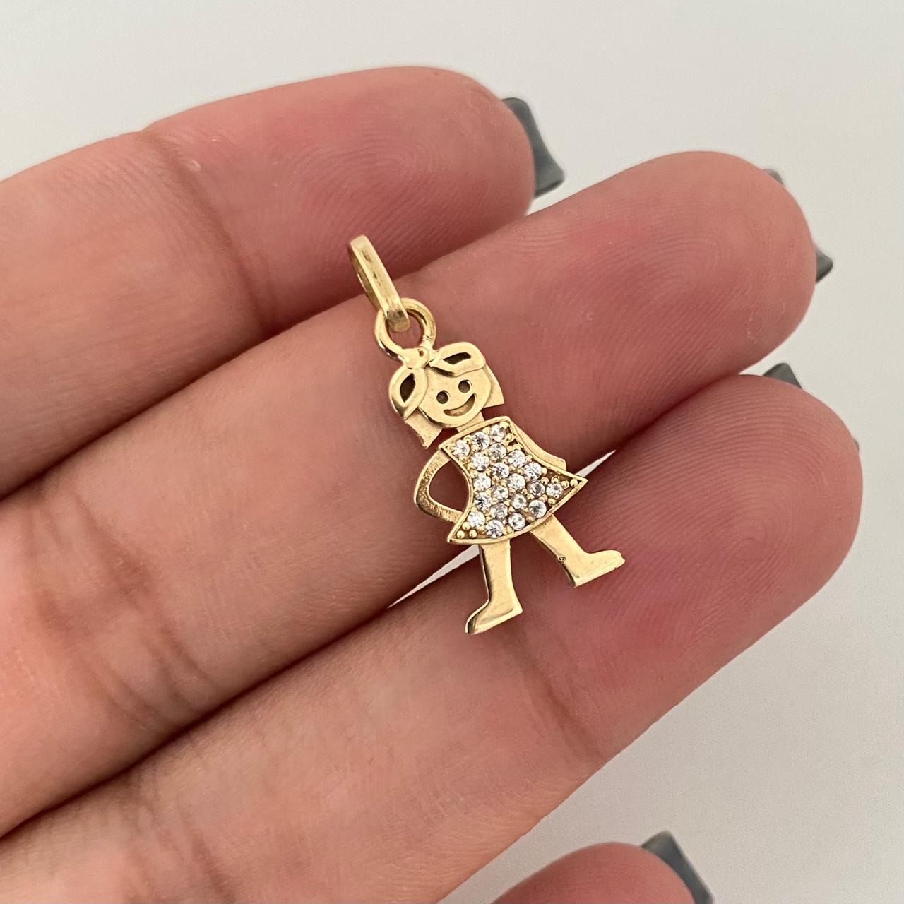 Dije niña centro circones blancos Oro amarillo 18k 1,90 Gr / 2,5 Cm