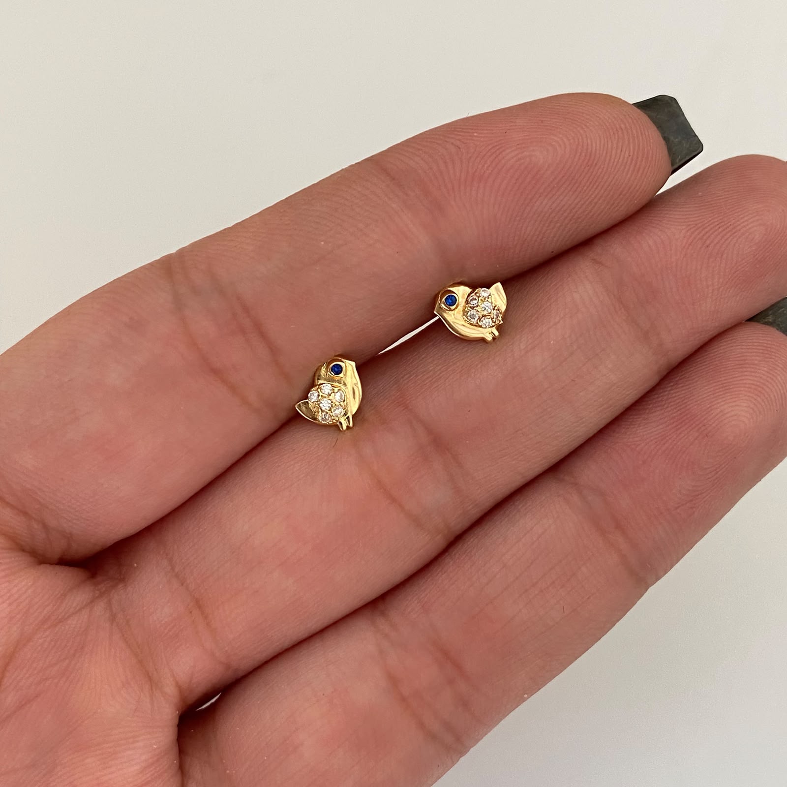 Topos Pajaritos Circon Azul Oro amarillo 18k 0,85 Gr / 6 mm