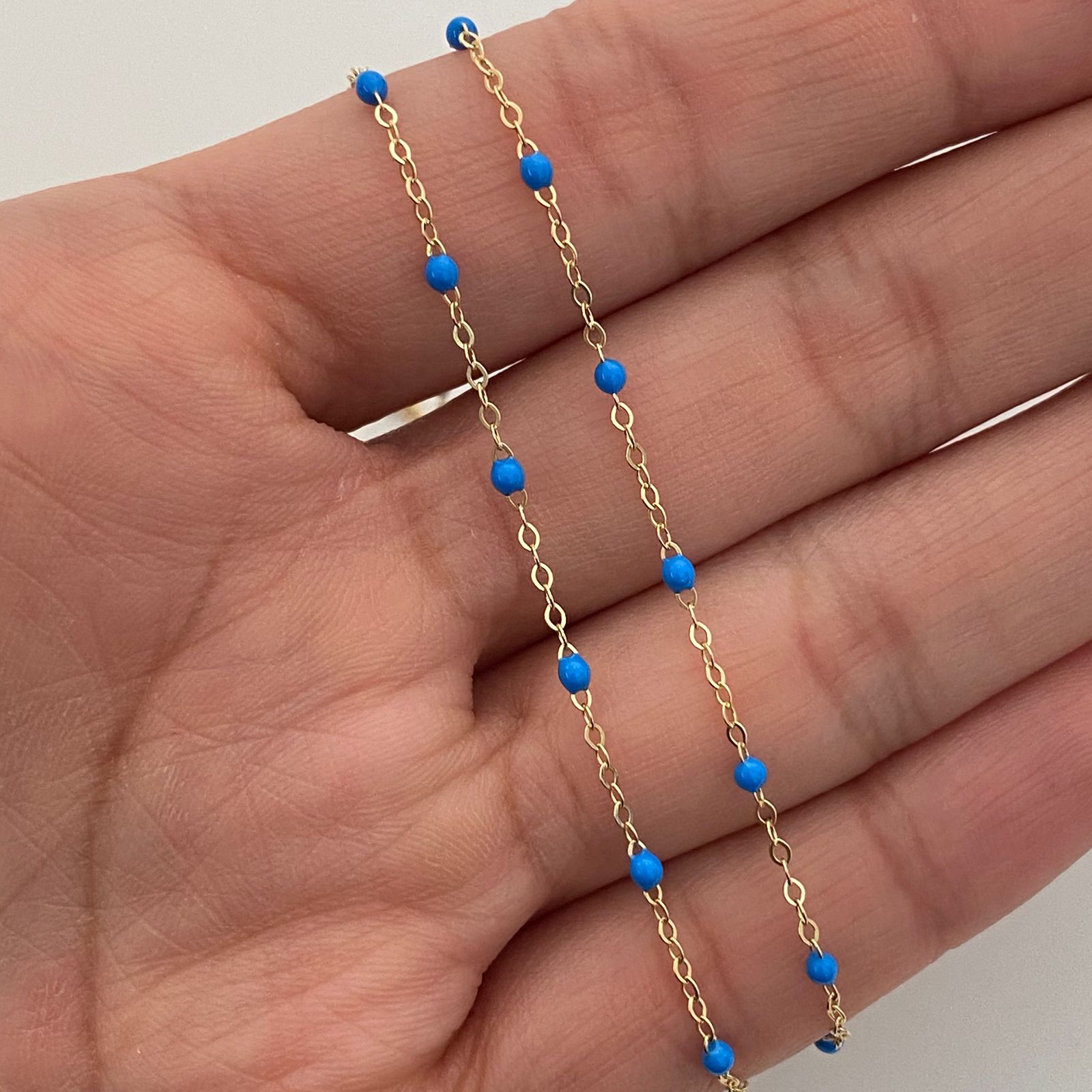 Cadena It Aro seguido balin azul Oro amarillo 18k 1,65 Gr / 2 mm / 45 Cm