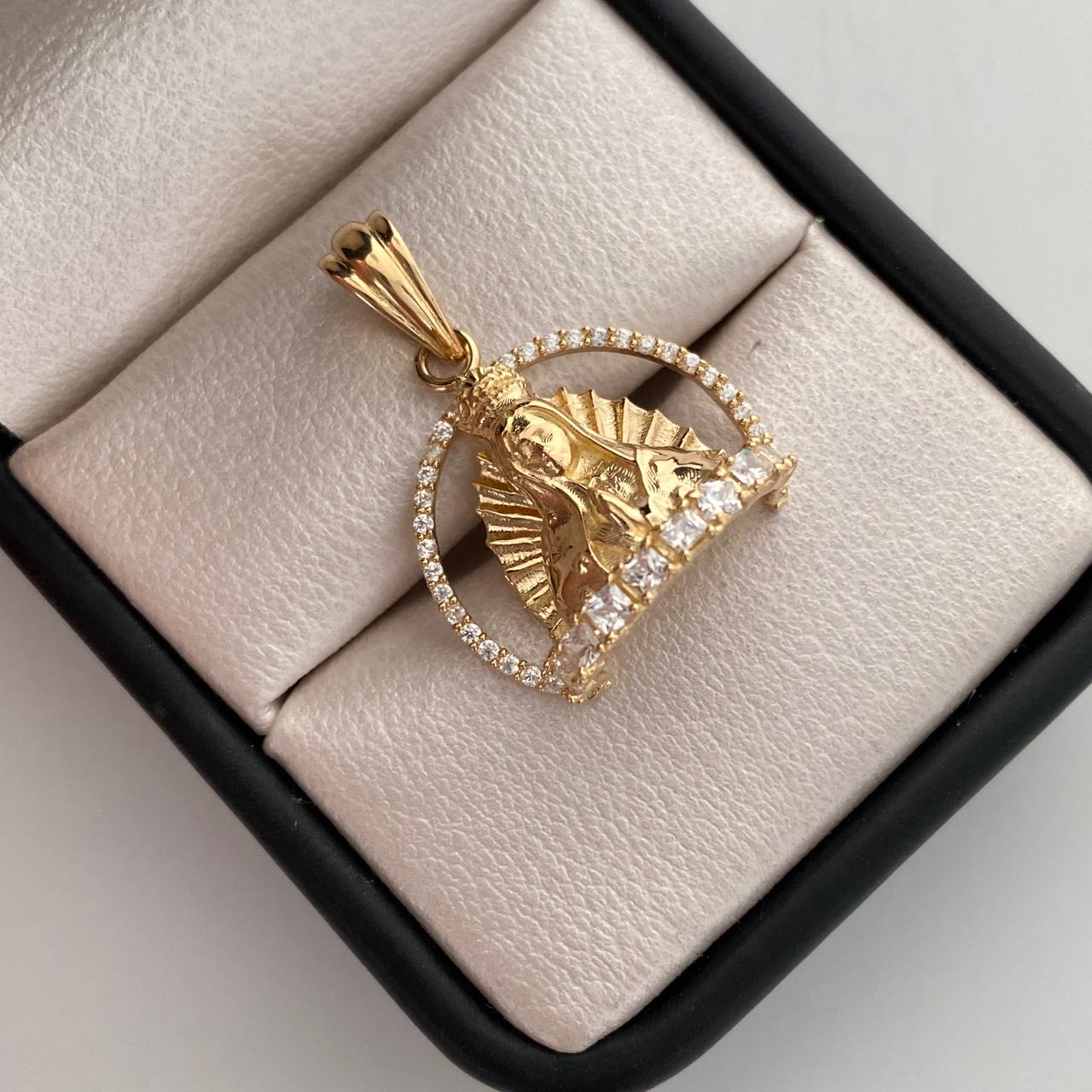 Dije Guadalupe silueta circones blancos Oro amarillo 18k 6,95 Gr / 10,7 Cm