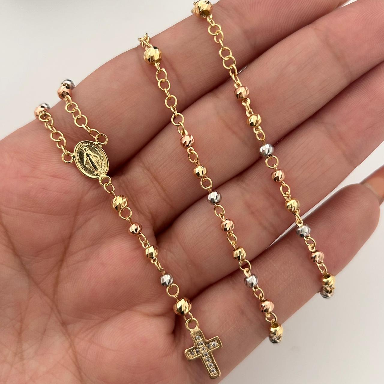 Rosario Bola diamantada 3mm Tres oros 18k 6,95 Gr / 50 Cm  Broche 0,30