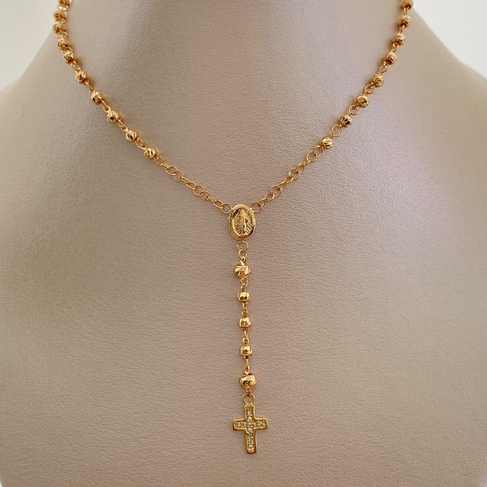 Rosario Virgen Milagrosa Cruz Casting Oro amarillo 18k 7,45 Gr / 3,2 mm / 50 Cm Broche 0,30