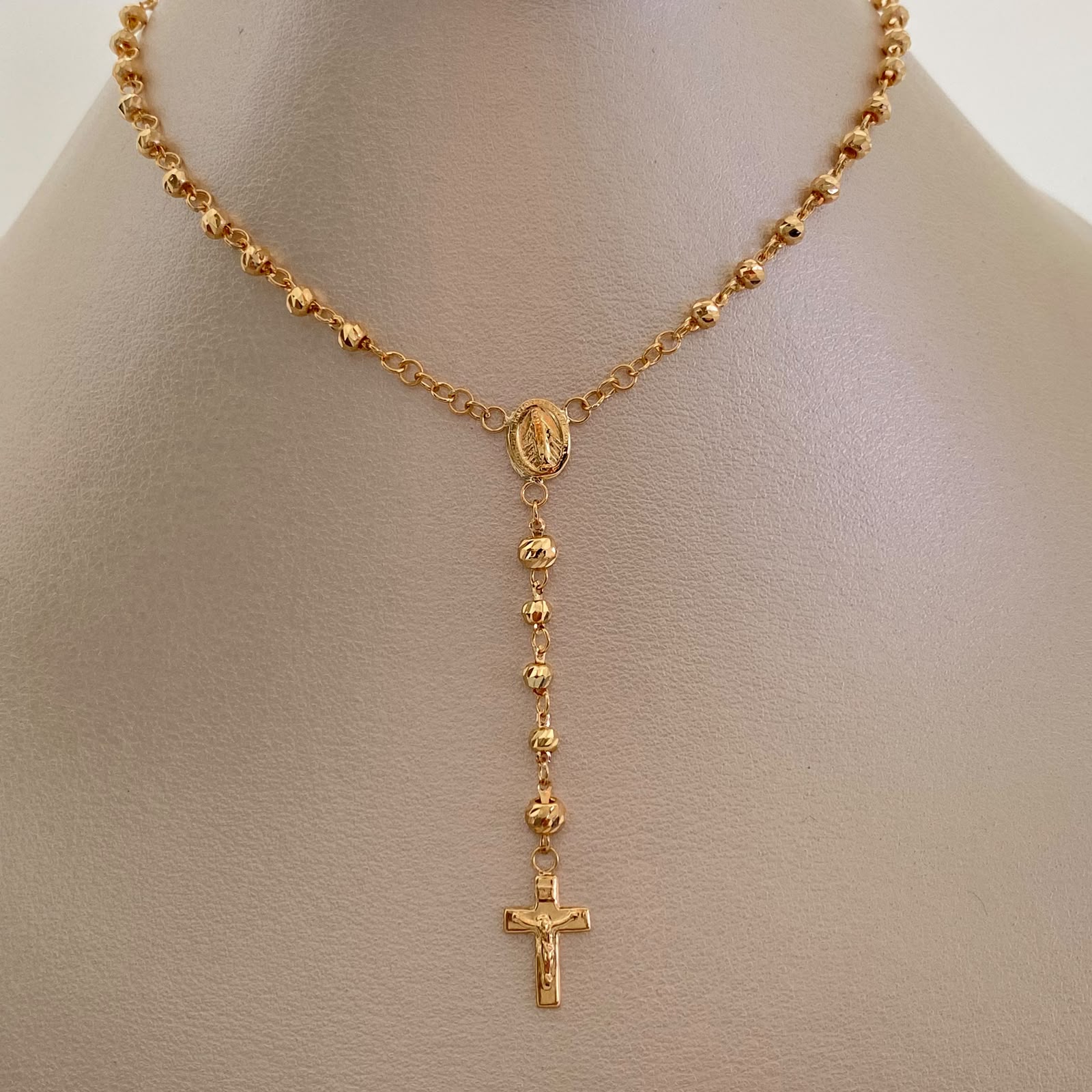 Rosario Virgen Milagrosa Cruz Oro amarillo 18k 6,60 Gr / 3,2 mm / 45 Cm Broche 0,30