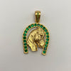 Dije Herradura caballo circones verdes Oro amarillo 18k 10,25 Gr / 25 mm / 4 Cm