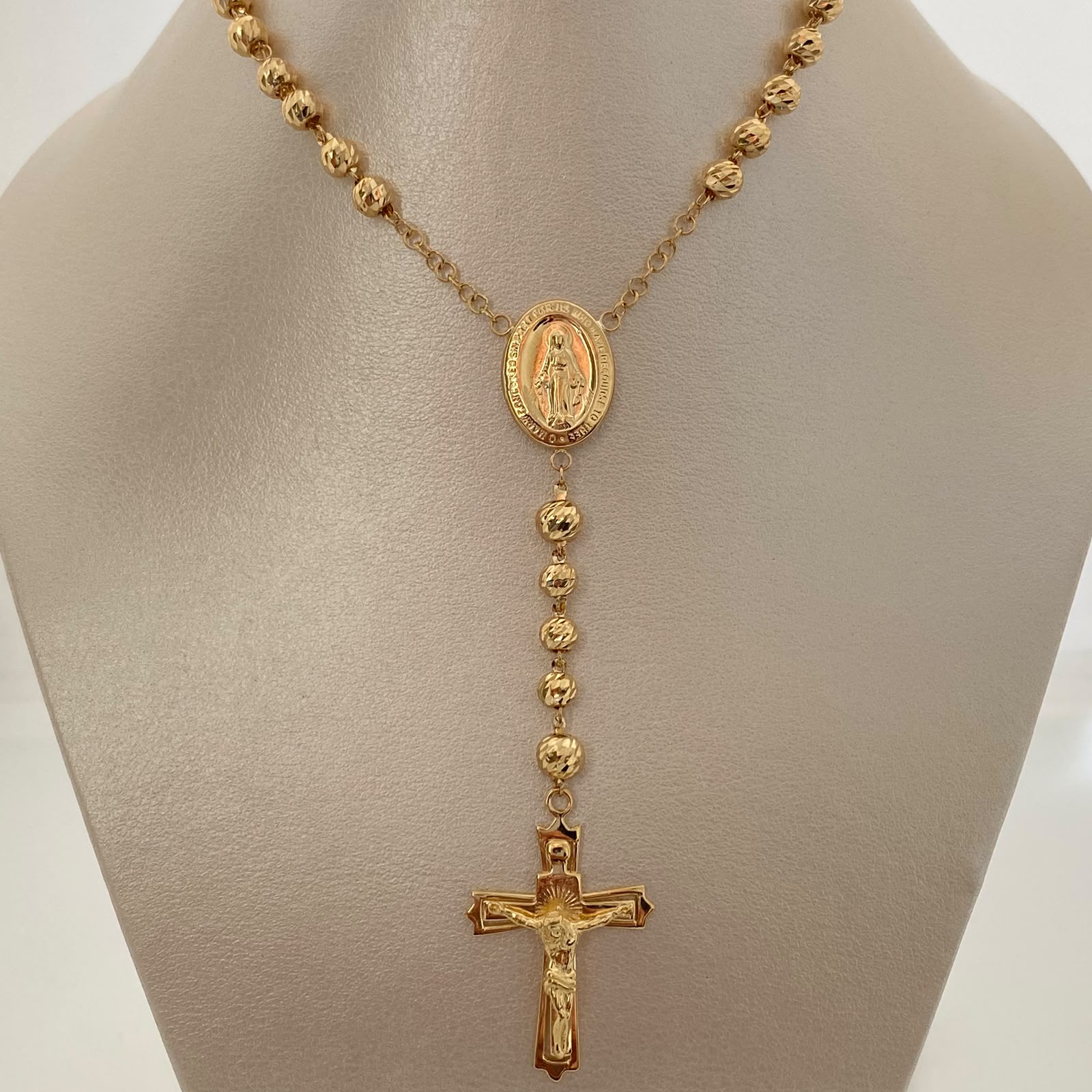 Rosario Virgen Milagrosa Cruz Silueta Oro amarillo 18k 16,45 Gr / 4,9 mm / 60 Cm