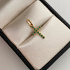 Dije Cruz Circulos Circon Verde Oro amarillo 18k 0,7 Gr / 9,8 mm / 2,2 Cm