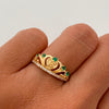 Anillo 15 Castin Verde y Blanco Oro amarillo 18k / Talla 7 / 2,15 Gr