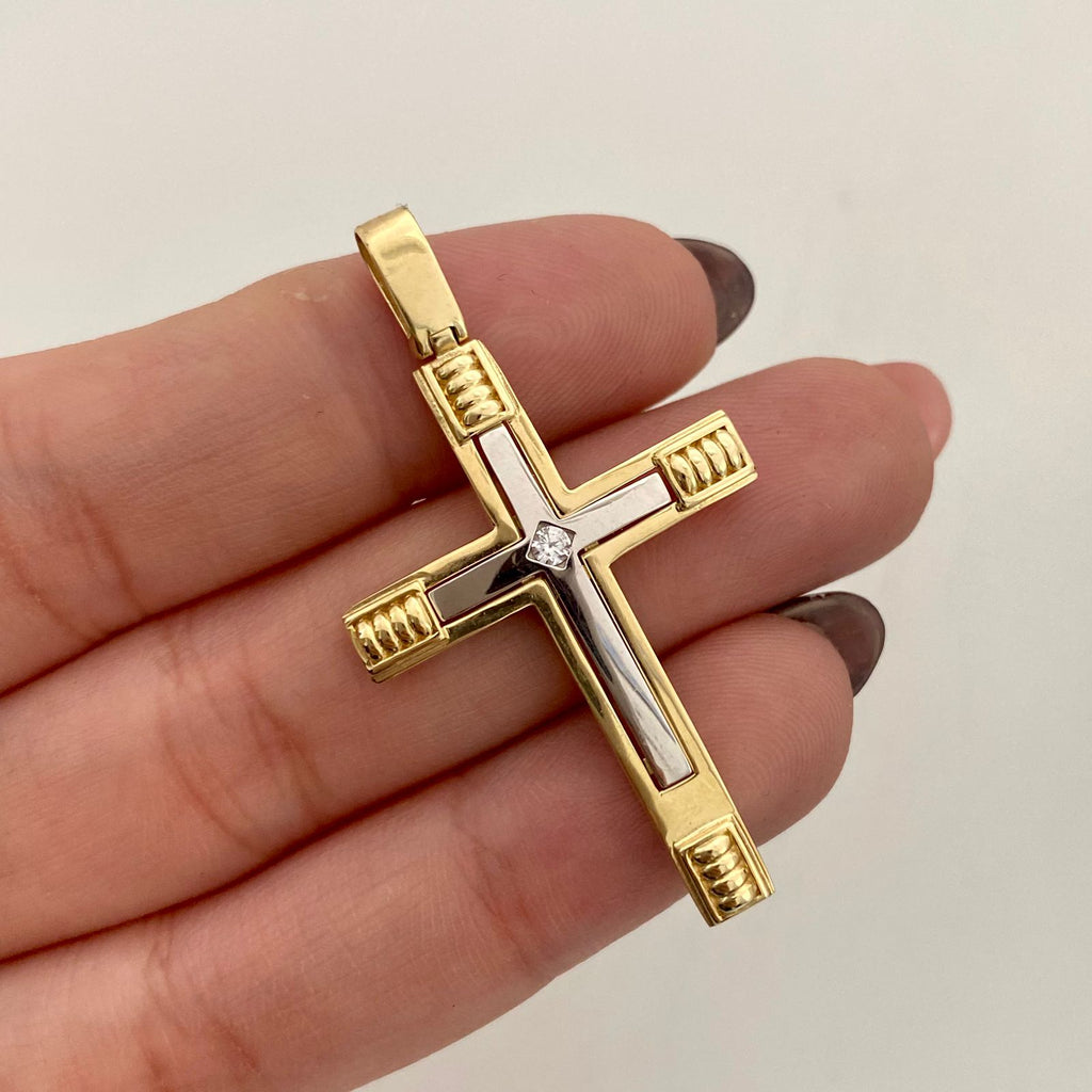 Dije It Dije cruz circon blanco Oro amarillo y Oro blanco 18k +4 / 4,0 Gr / 45,1 Cm