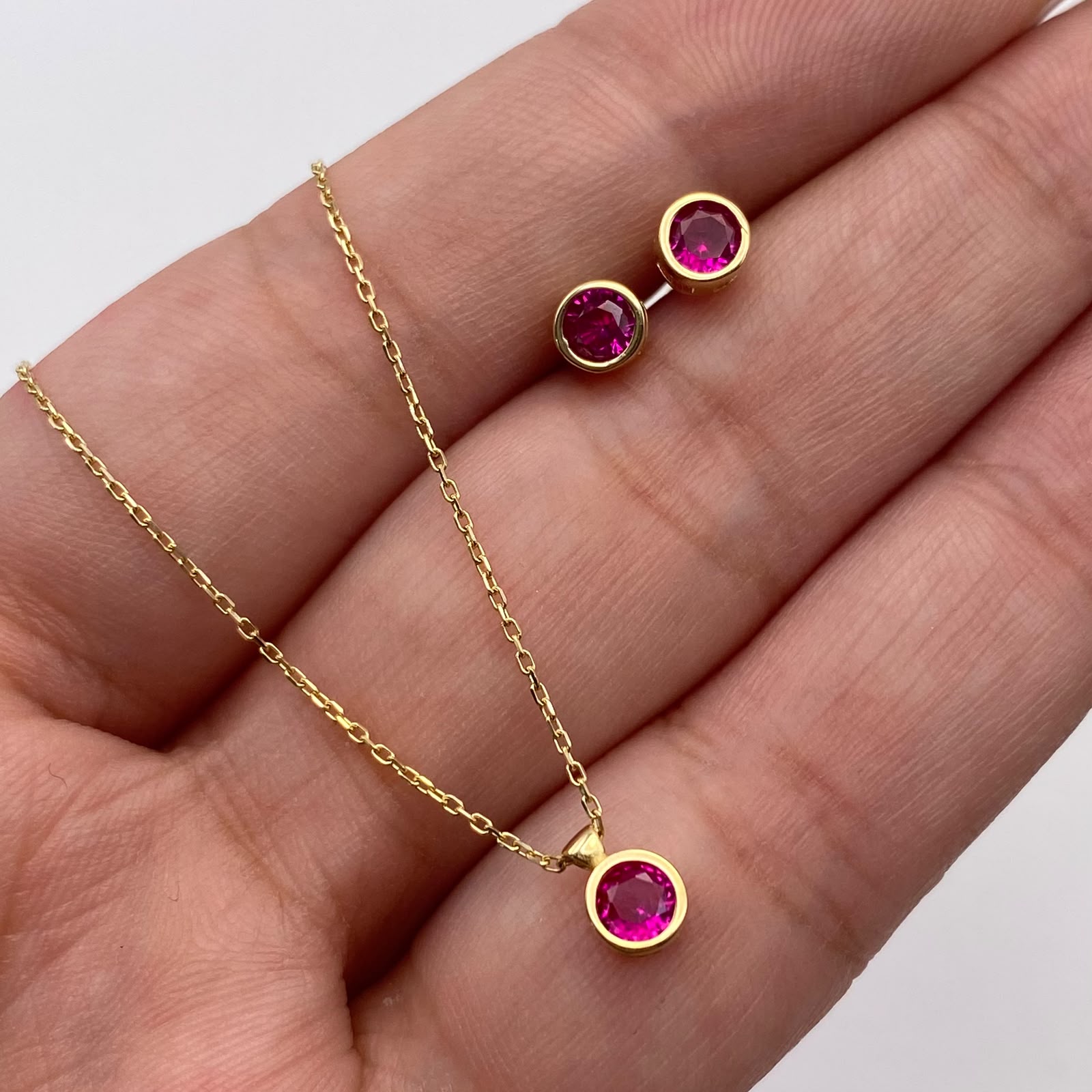 Cadena It mini rollon+dije punto de luz fucsia+topos Oro amarillo 18k +4 / 2,71 Gr / 0,6 mm / 45 Cm