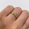 Anillo hojas circones blancos y verde Oro amarillo 18k / Talla 7 1/4 / 1 Gr / 1,11 mm
