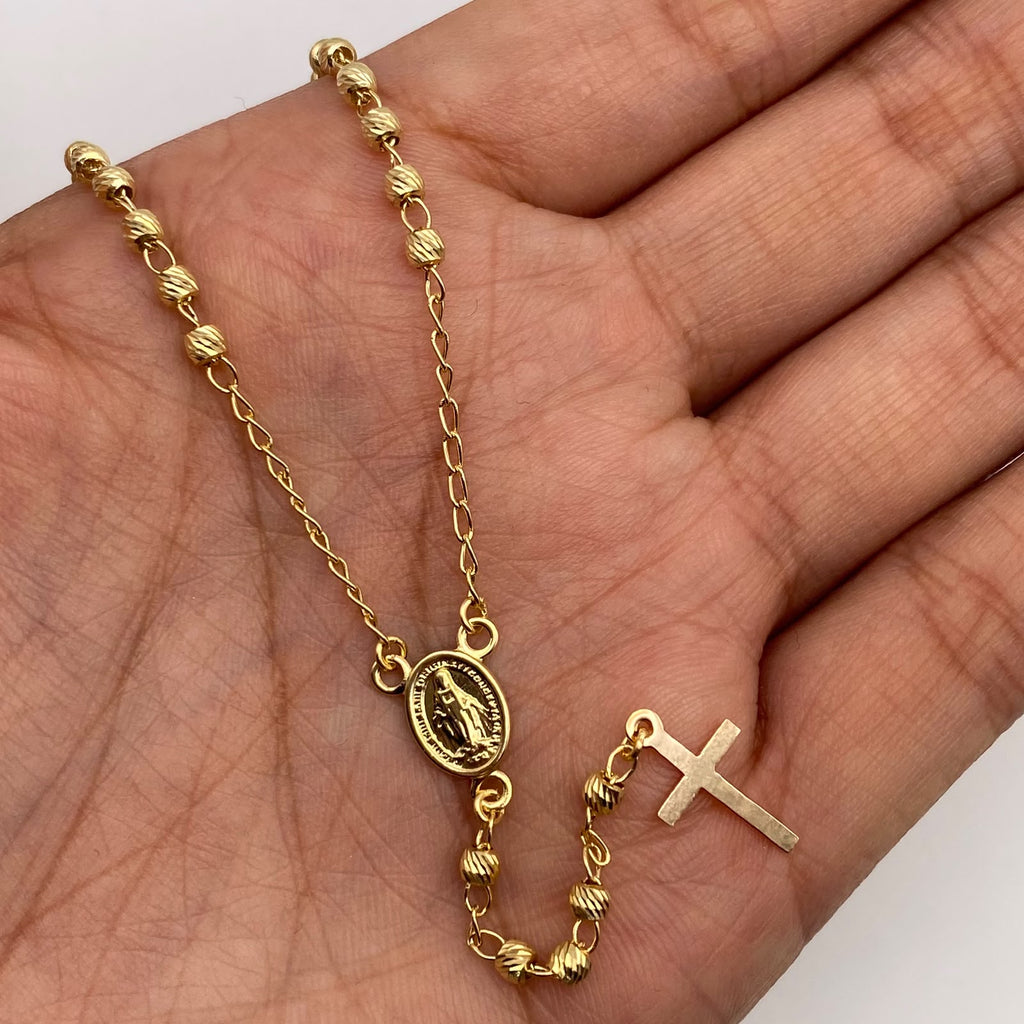 Rosario bola diamantada 3mm virgen milagrosa Oro amarillo 18k 6,46 Gr / 55 Cm  Broche 0,40