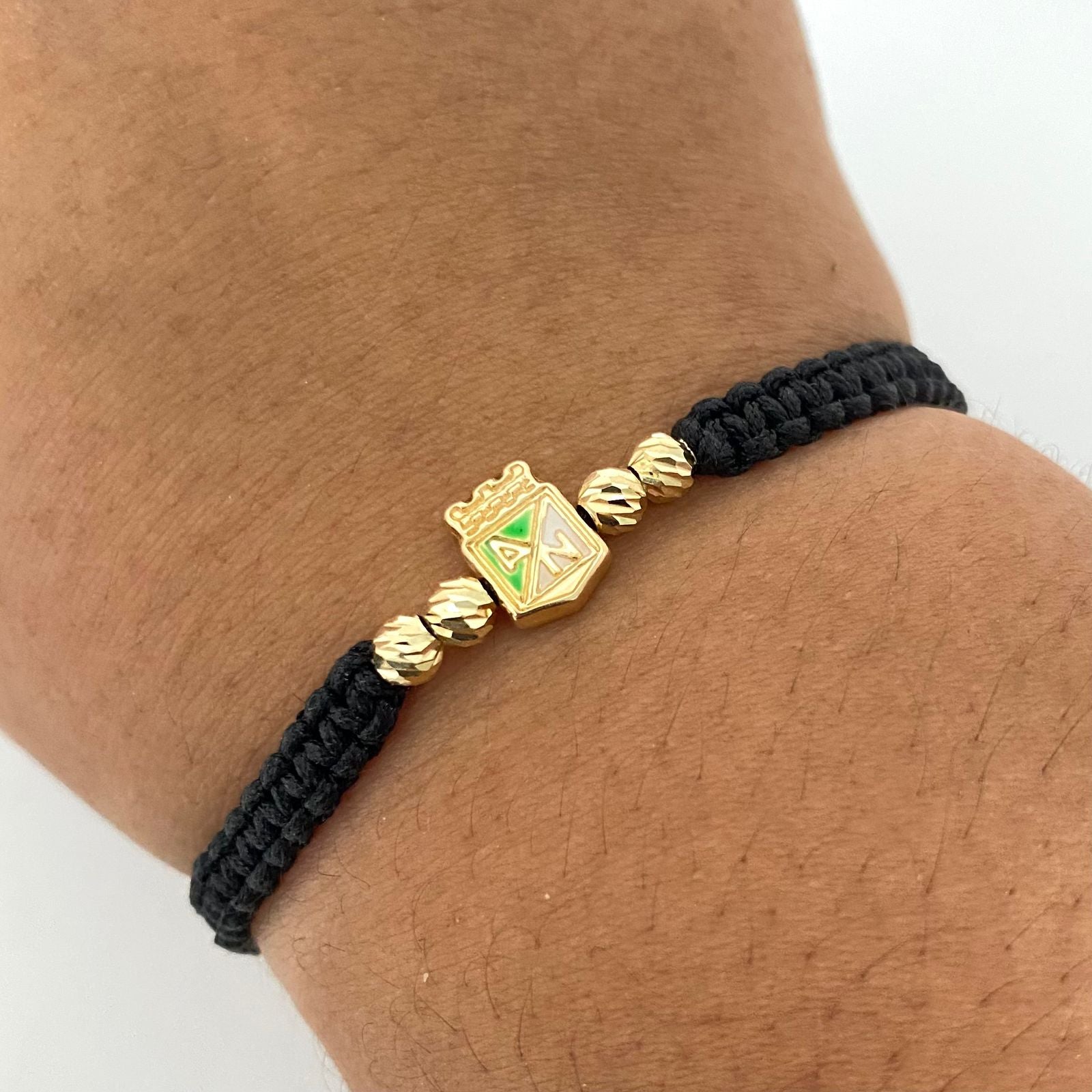 Pulsera tejida herraje atletico nacional balines diamantados #4 Oro amarillo 18k 0,75 Gr
