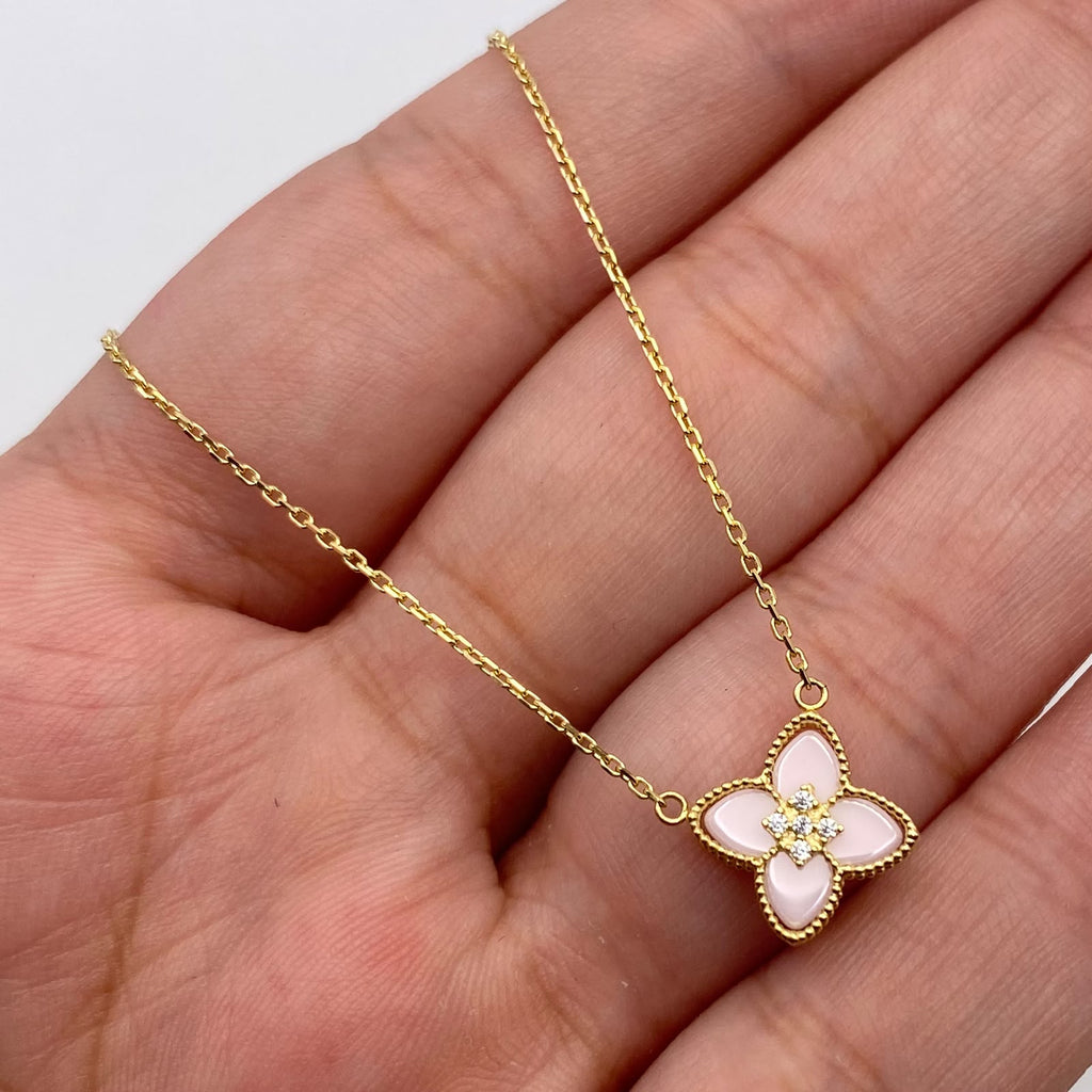 Cadena It Aro seguido Especial Flor Blanca Oro amarillo 18k +4 / 2,72 Gr / 0,6 mm / 45 Cm
