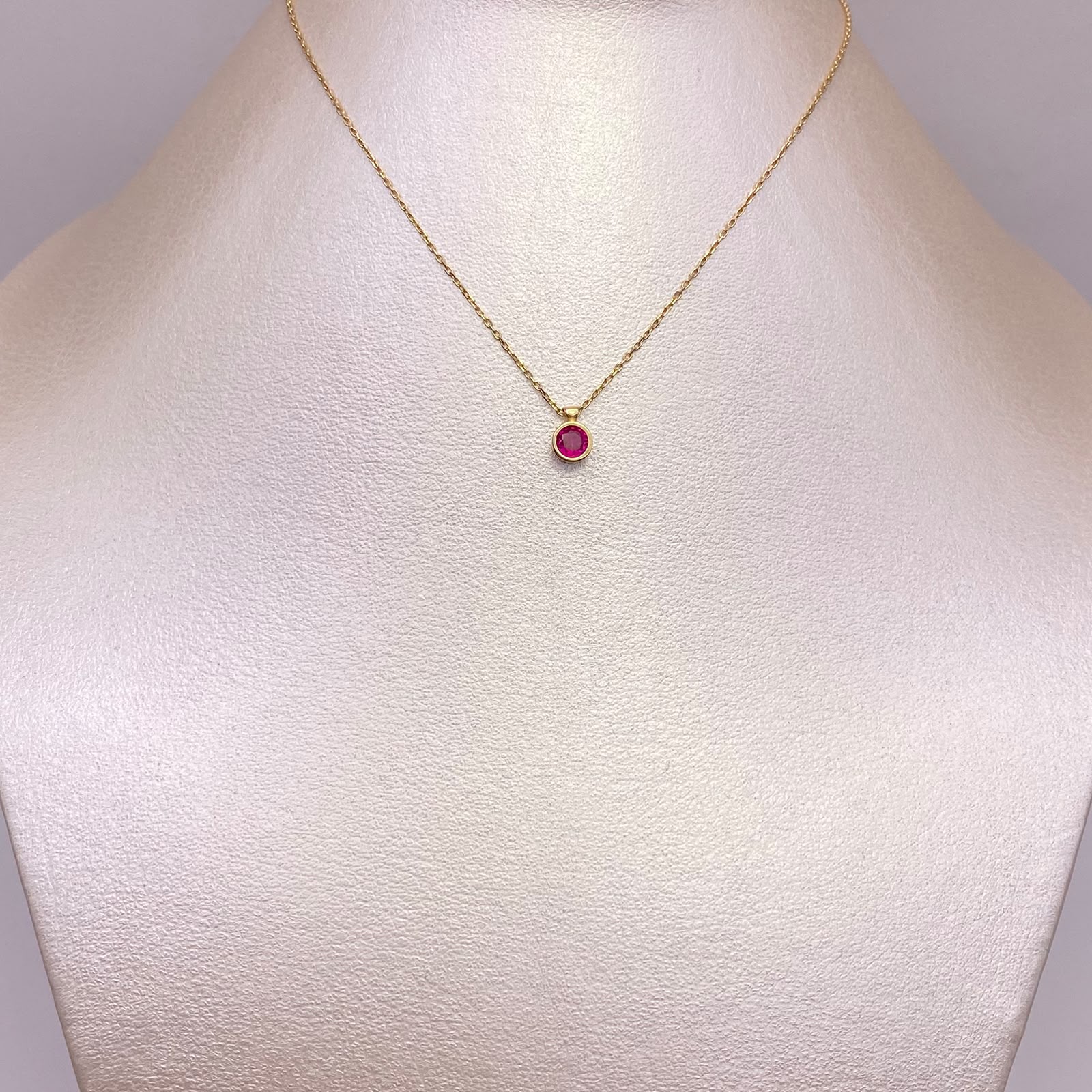 Cadena It mini rollon+dije punto de luz fucsia+topos Oro amarillo 18k +4 / 2,71 Gr / 0,6 mm / 45 Cm