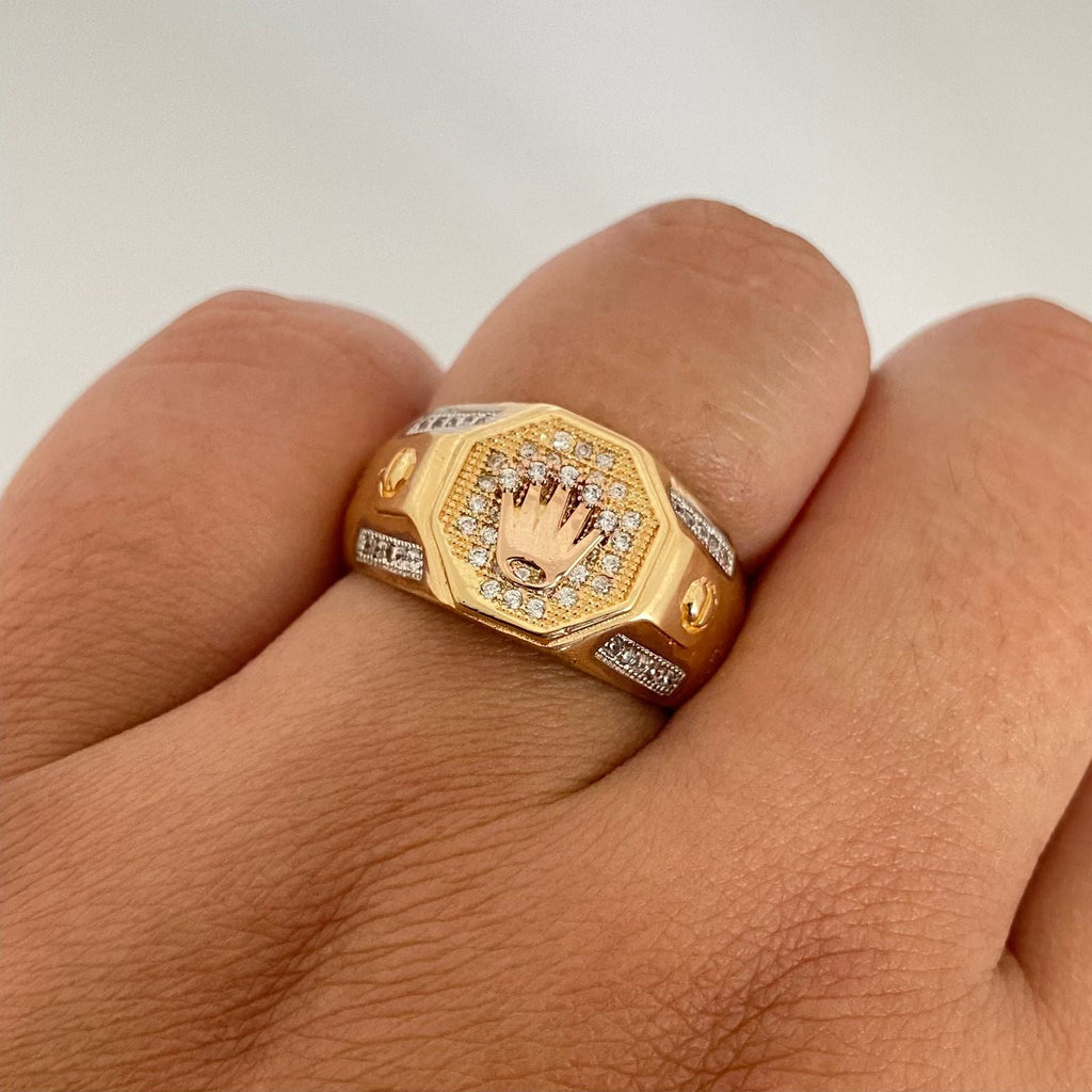 Anillo sello corona casting Oro amarillo y Oro rosa 18k / Talla 9 1/2 / 7,0 Gr