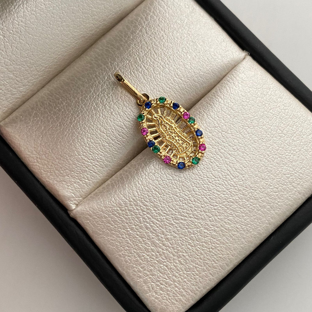 Dije Virgen de Guadalupe Multicolor Oro amarillo 18k 1,2 Gr / 9,3 mm / 2,1 Cm