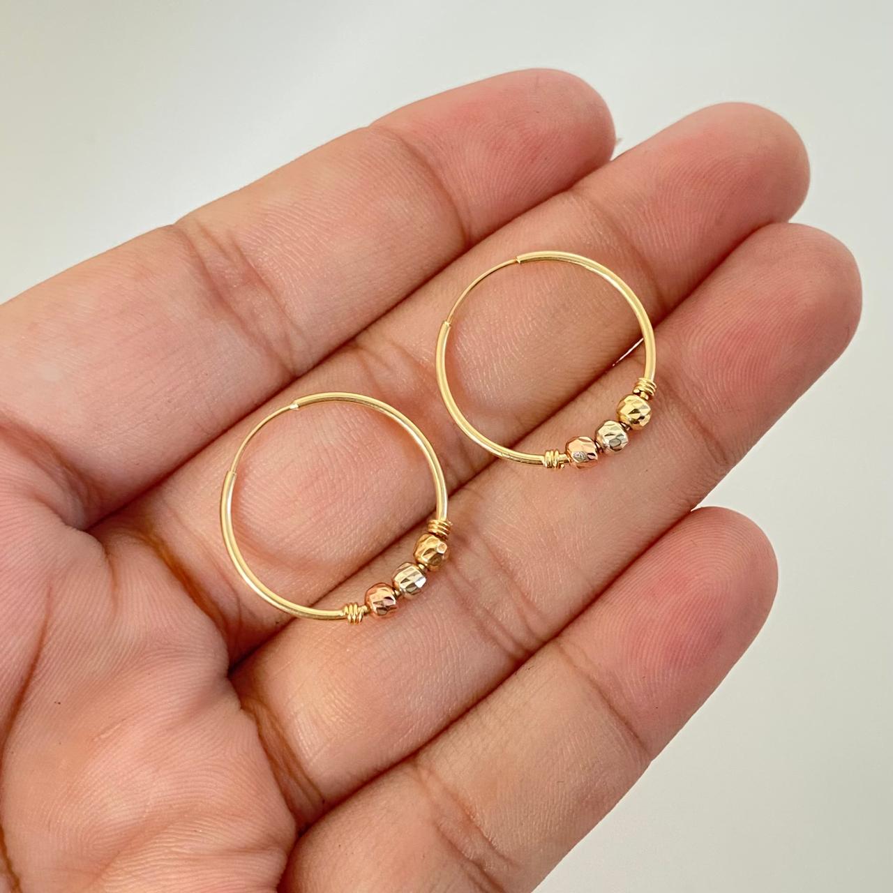 Candonga imperdible balines diamantados Tres oros 18k 1,35 Gr / 2,0 Cm
