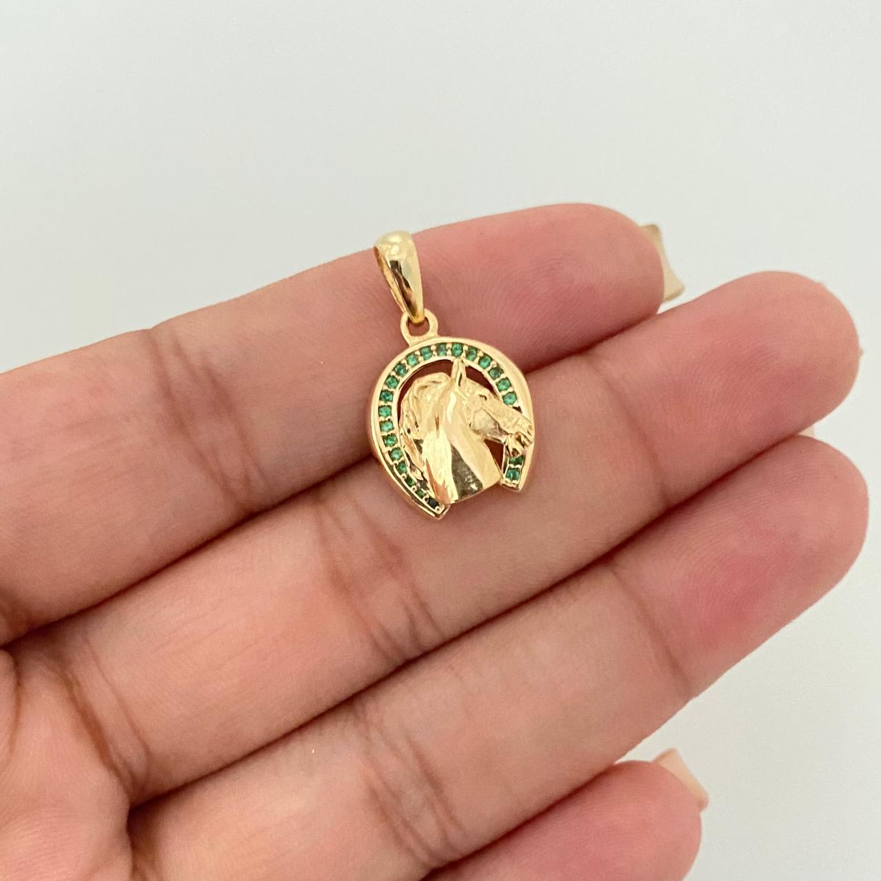 Dije herradura caballo borde casting verde Oro amarillo 18k 2,60 Gr / 2,4 Cm