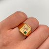 Anillo Troquel Palmera Circon Verde Oro amarillo 18k / Talla 11 1/2 / 3,15 Gr / 4,1 mm