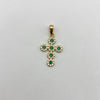 Dije cruz circulo circones blancos y verdes Oro amarillo 18k 2,30 Gr / 16,10 mm / 3 Cm