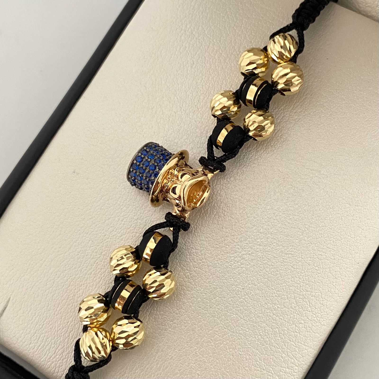 Pulsera tejida herraje tio rico casting neoros 1 - 3 rayas y balines diamantados #6 Oro amarillo 18k 5,7 Gr