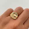 Anillo herradura con circones verdes  Oro amarillo 18k / Talla 10 1/2 / 6,65 Gr