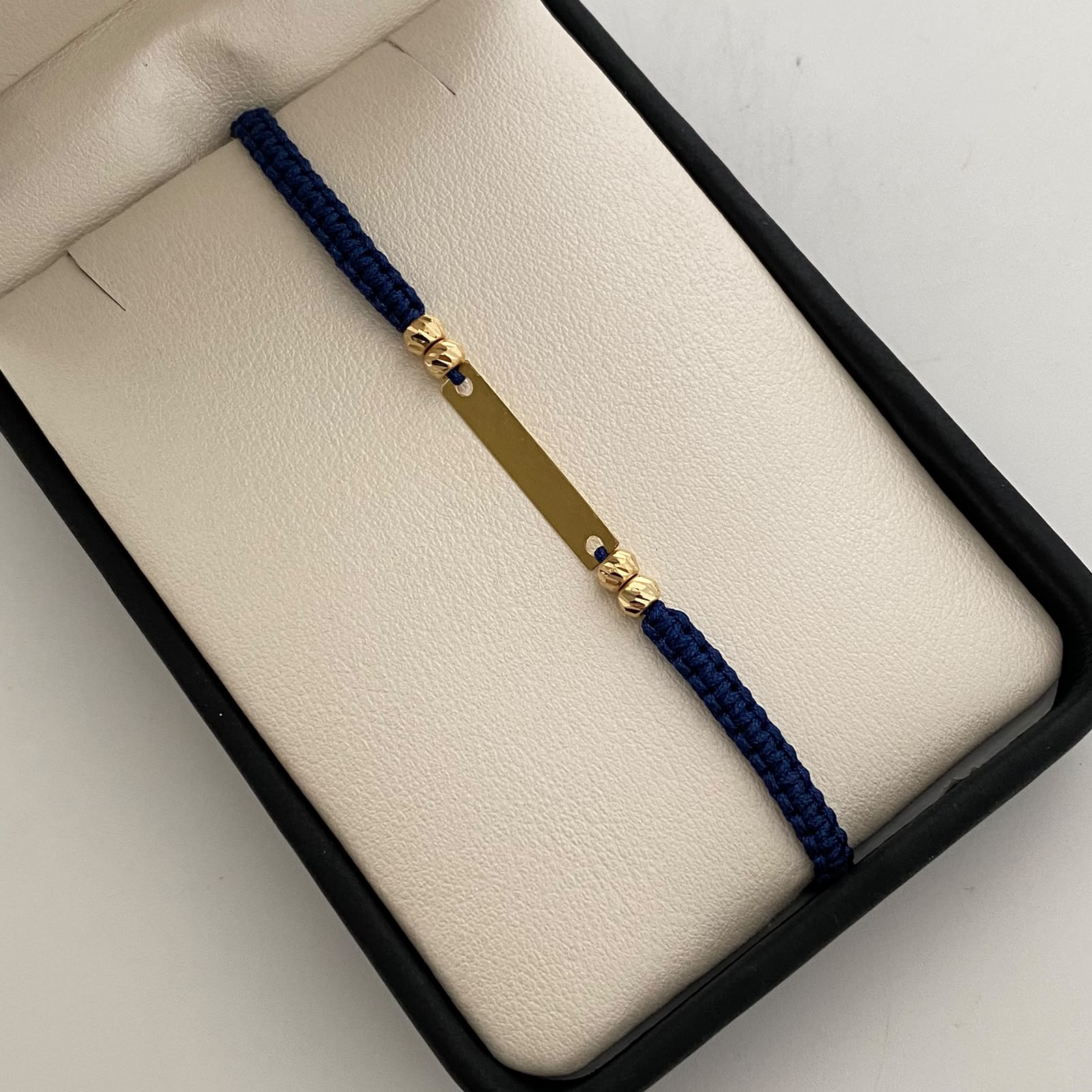 Pulsera tejida Placa Bolas Diamantadas 4mm azul Oro amarillo 18k 0,6 Gr