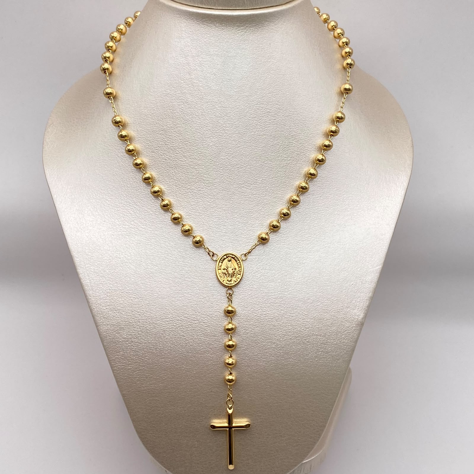 Rosario virgen milagrosa balines lisos Oro amarillo 18k 12,7 Gr / 5 mm / 50 Cm