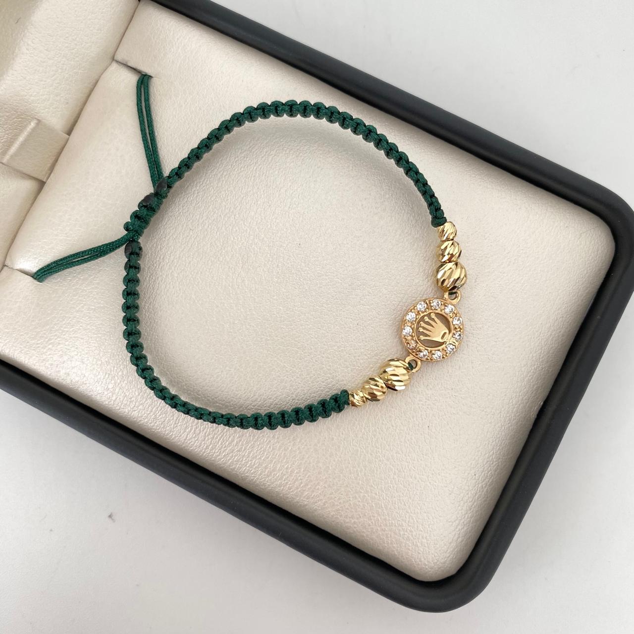 Pulsera tejida con herraje rx y bolas diamantadas 5mm - 4mm y 3mm Oro amarillo 18k 1,55 Gr