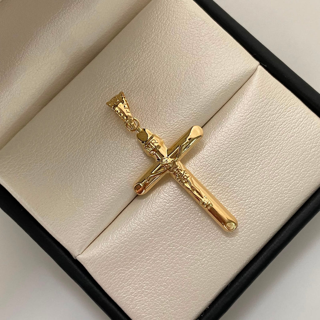Dije Cruz Cristo Tubular Oro amarillo 18k 1,55 Gr / 20,5 mm / 4 Cm